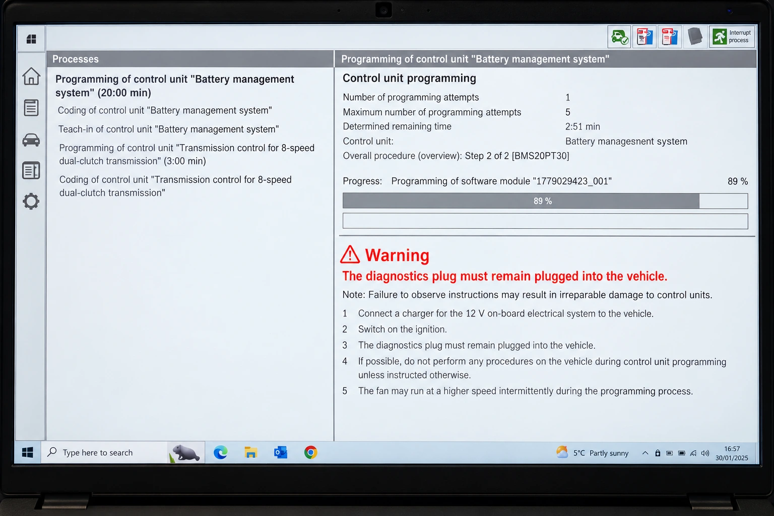 Mercedes-Benz battery management system programming on the diagnostic laptop
